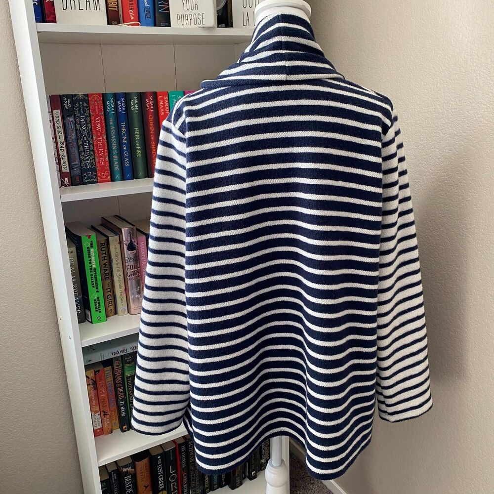 Anthropologie STARK X Navy White Stripe Skipper Sweater Stripe Cardigan Size LP - Picture 8 of 10